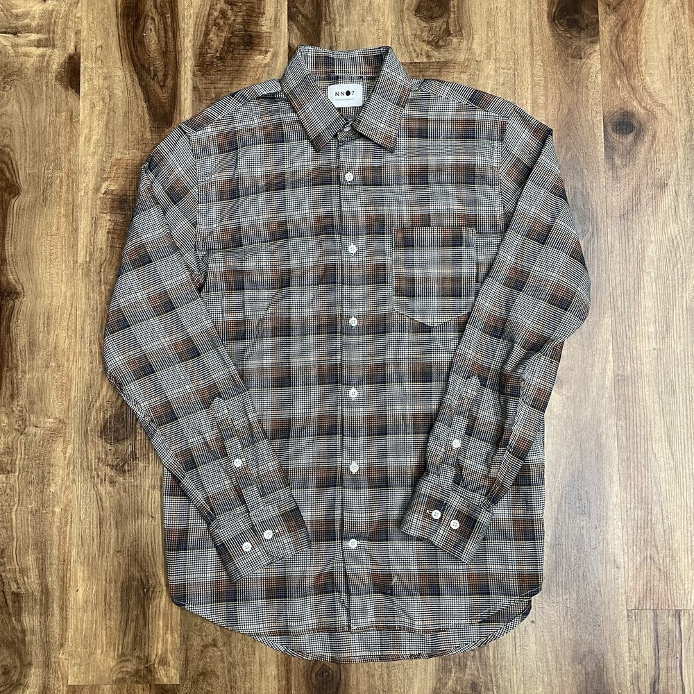 NN07 No Nationality Mens Errico Shirt Plaid Houndstooth Check Size Medium